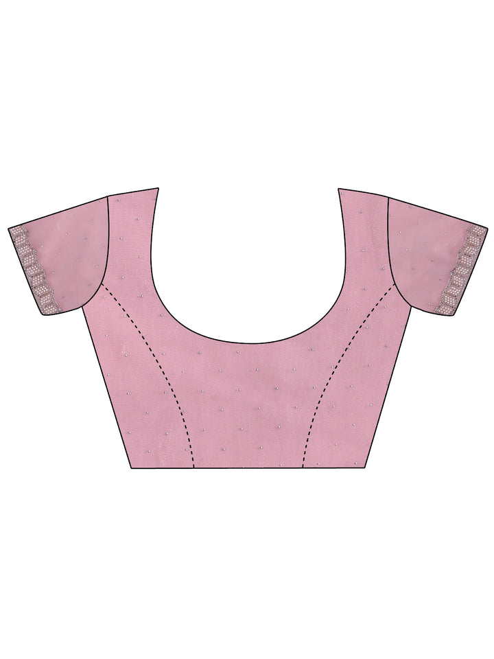 Pink Embellished Organza Saree With Unstitched Blouse Piece