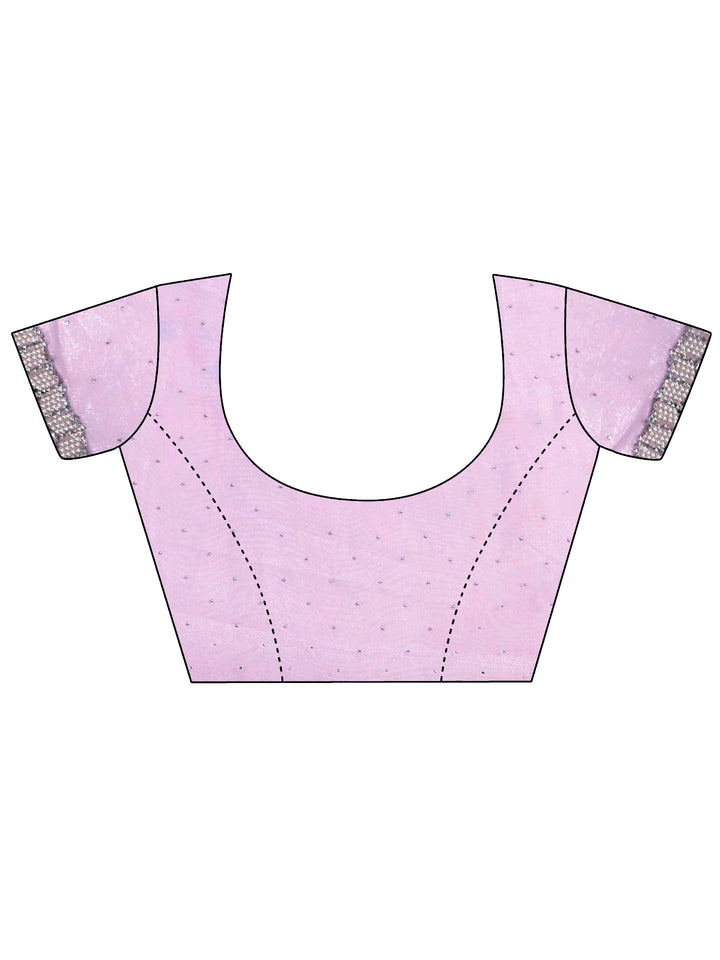 Lavender Embellished Organza Saree With Unstitched Blouse Piece