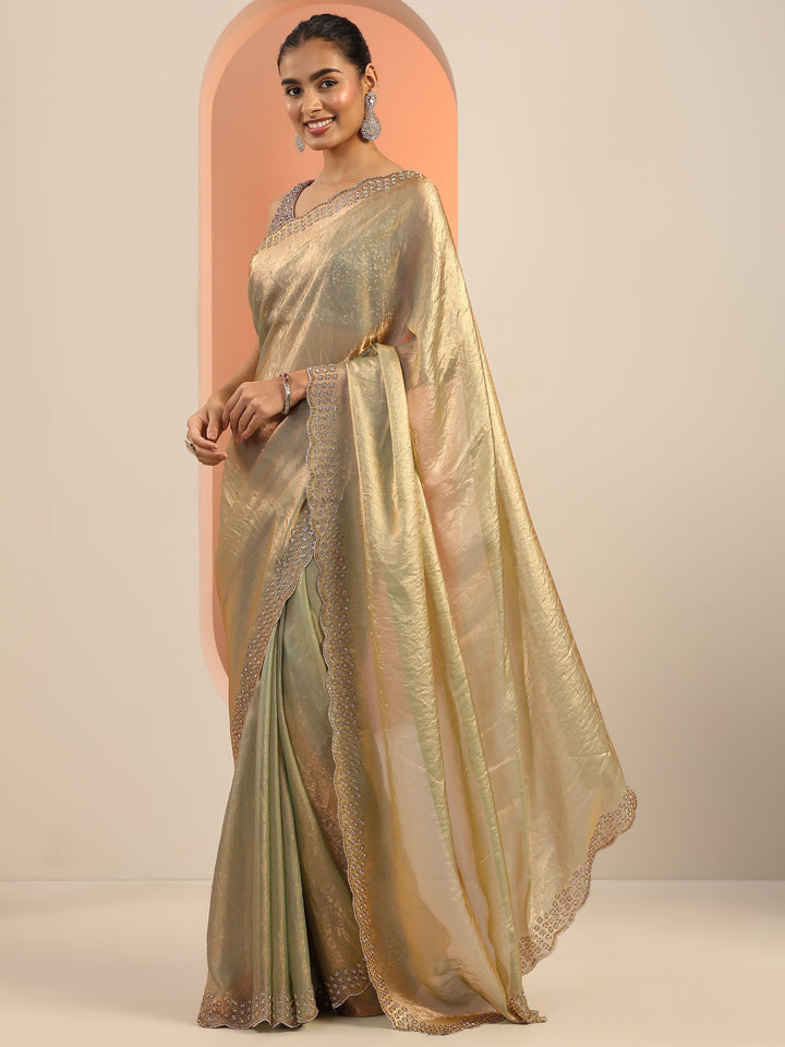 Green Solid Satin Saree With Unstitched Blouse Piece