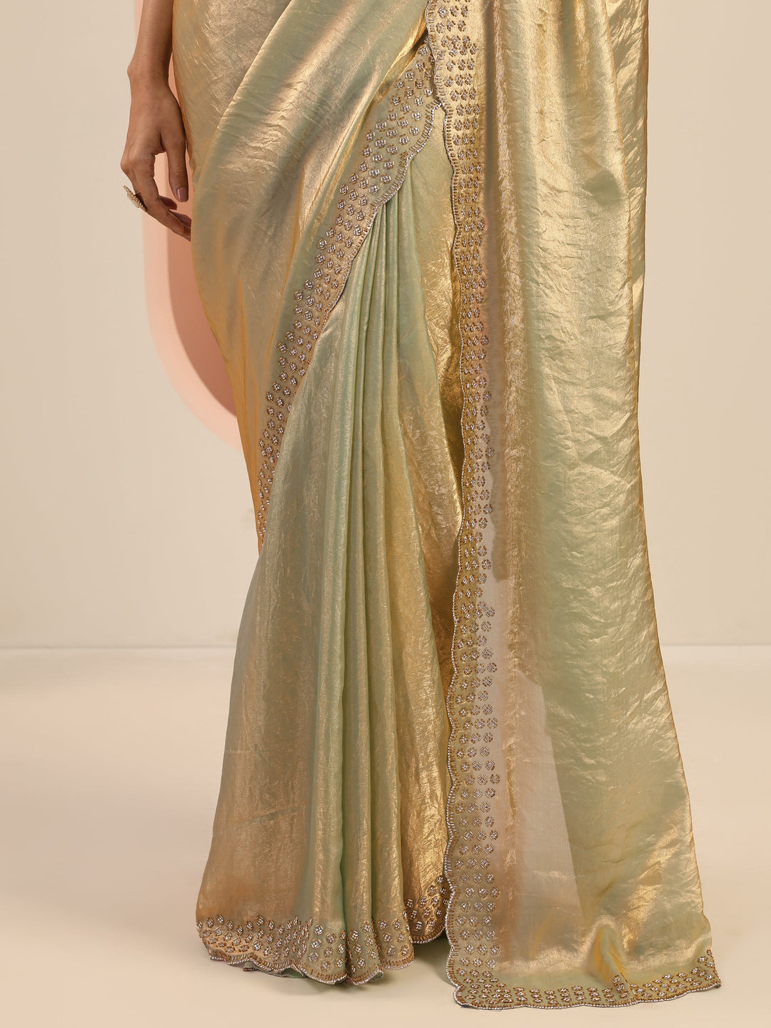 Green Solid Satin Saree With Unstitched Blouse Piece