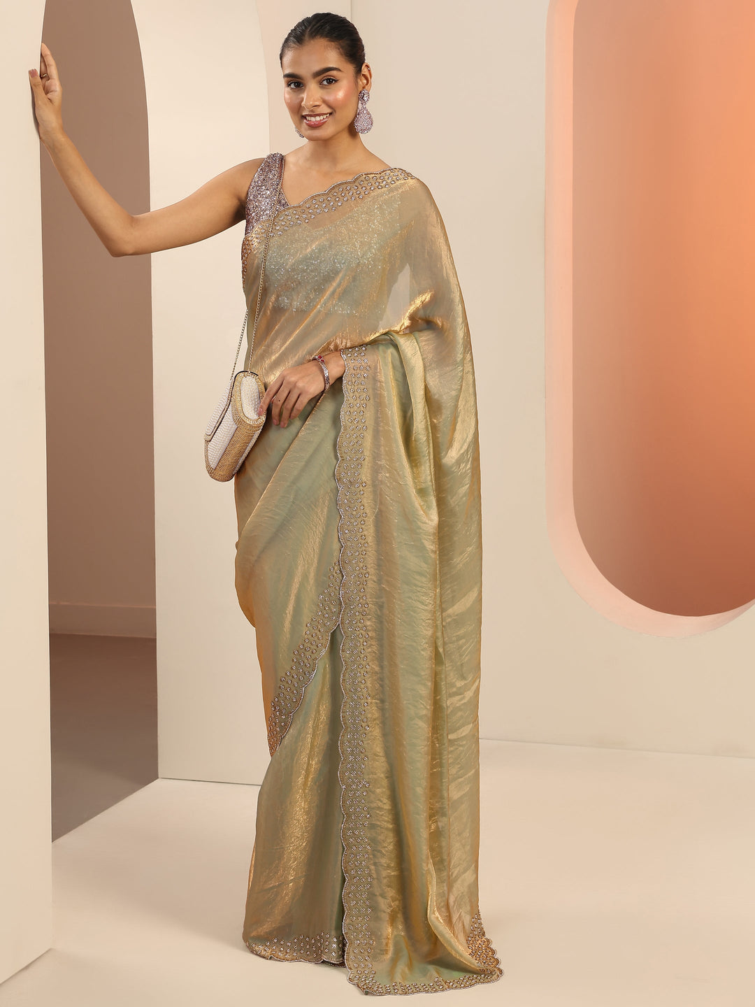 Green Solid Satin Saree With Unstitched Blouse Piece