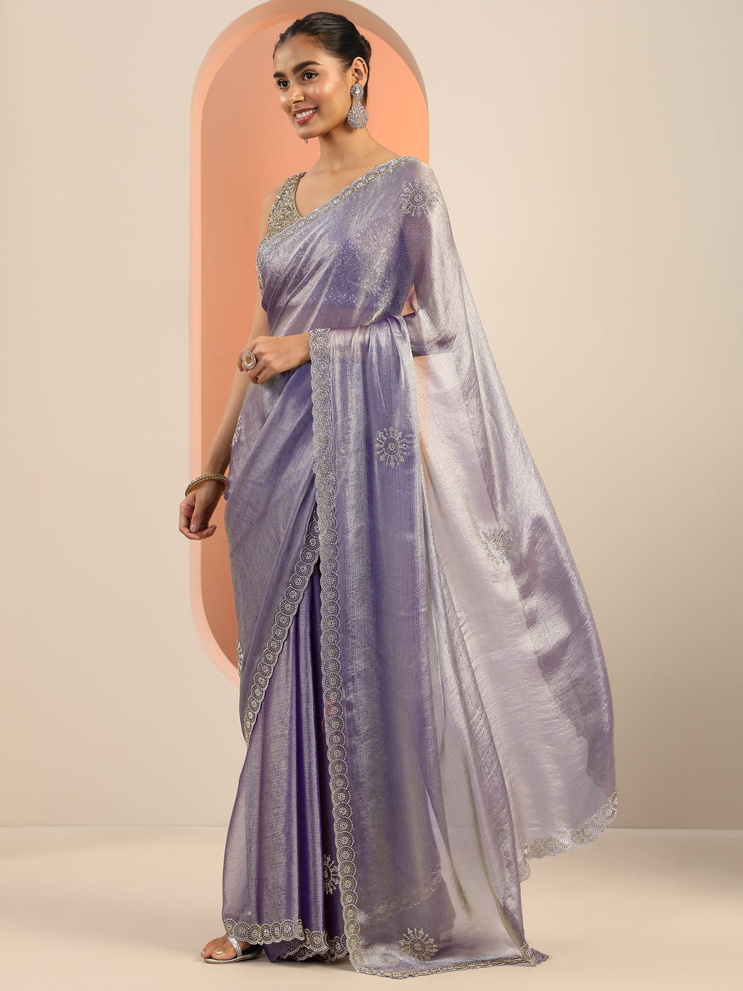 Purple Embellished Jimmy Choo Satin Saree With Unstitched Blouse Piece