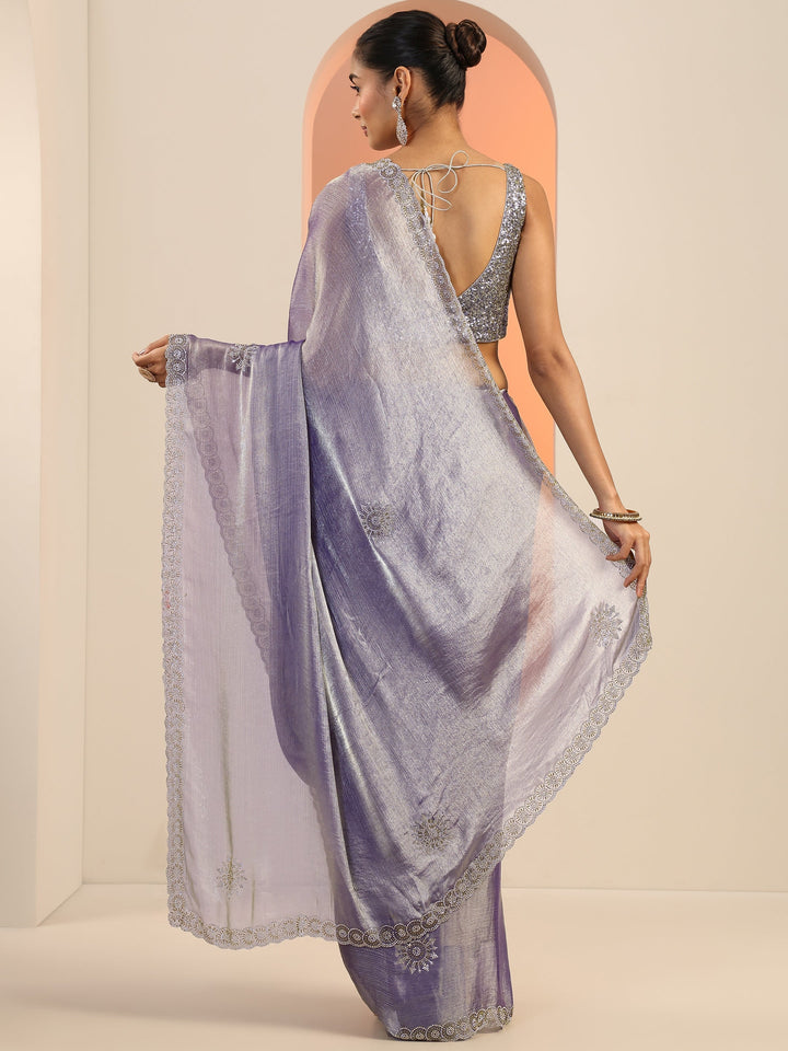 Purple Embellished Jimmy Choo Satin Saree With Unstitched Blouse Piece