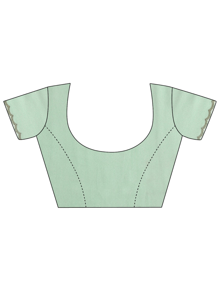 Green Printed Chinon Saree With Unstitched Blouse Piece