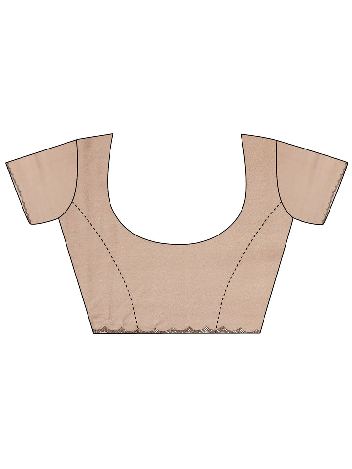 Peach Printed Chinon Saree With Unstitched Blouse Piece