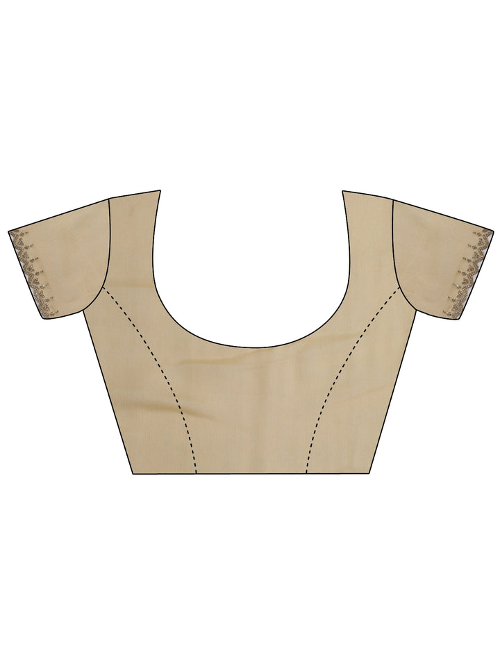 Gold Printed Organza Saree With Unstitched Blouse Piece