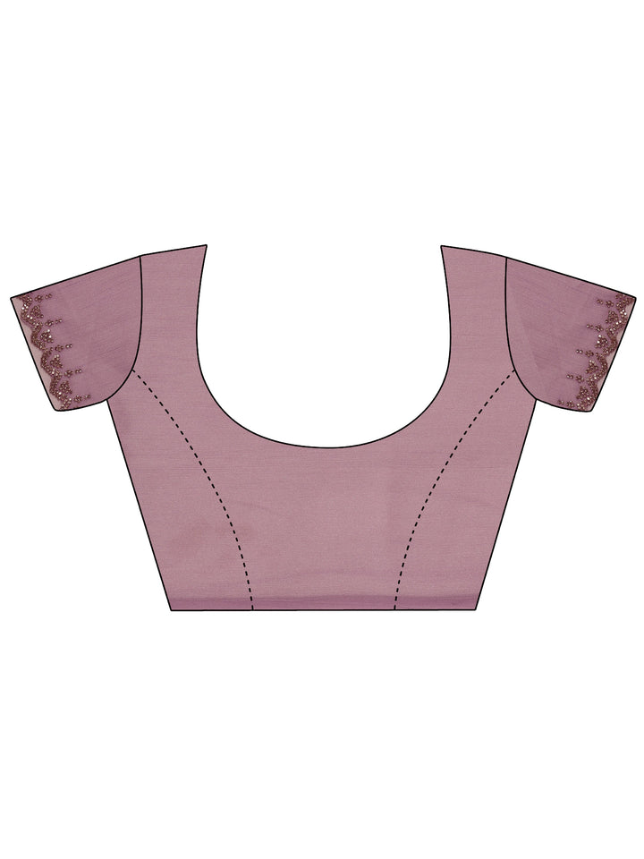 Lavender Printed Organza Saree With Unstitched Blouse Piece