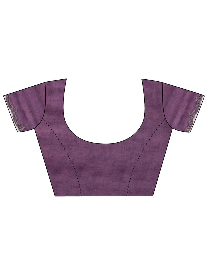 Purple Printed Satin Saree With Unstitched Blouse Piece