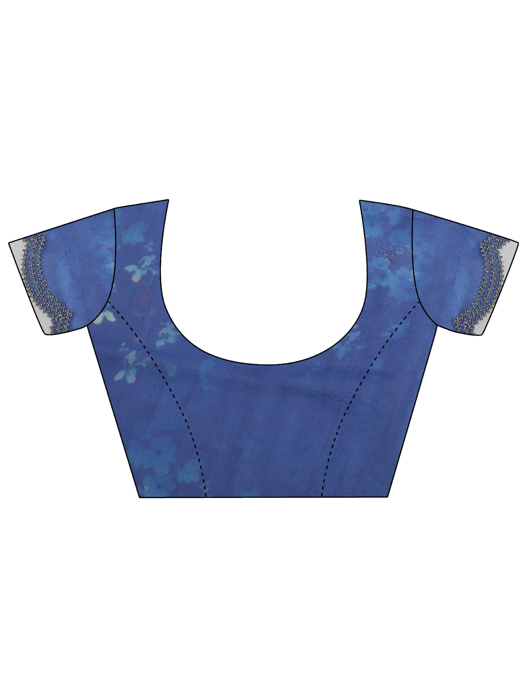 Blue Printed Satin Saree With Unstitched Blouse Piece