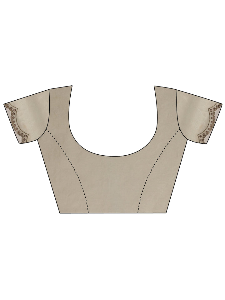 Off White Printed Satin Saree With Unstitched Blouse Piece