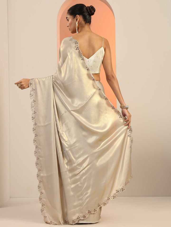 Grey Solid Jimmy Choo Satin Saree With Unstitched Blouse Piece