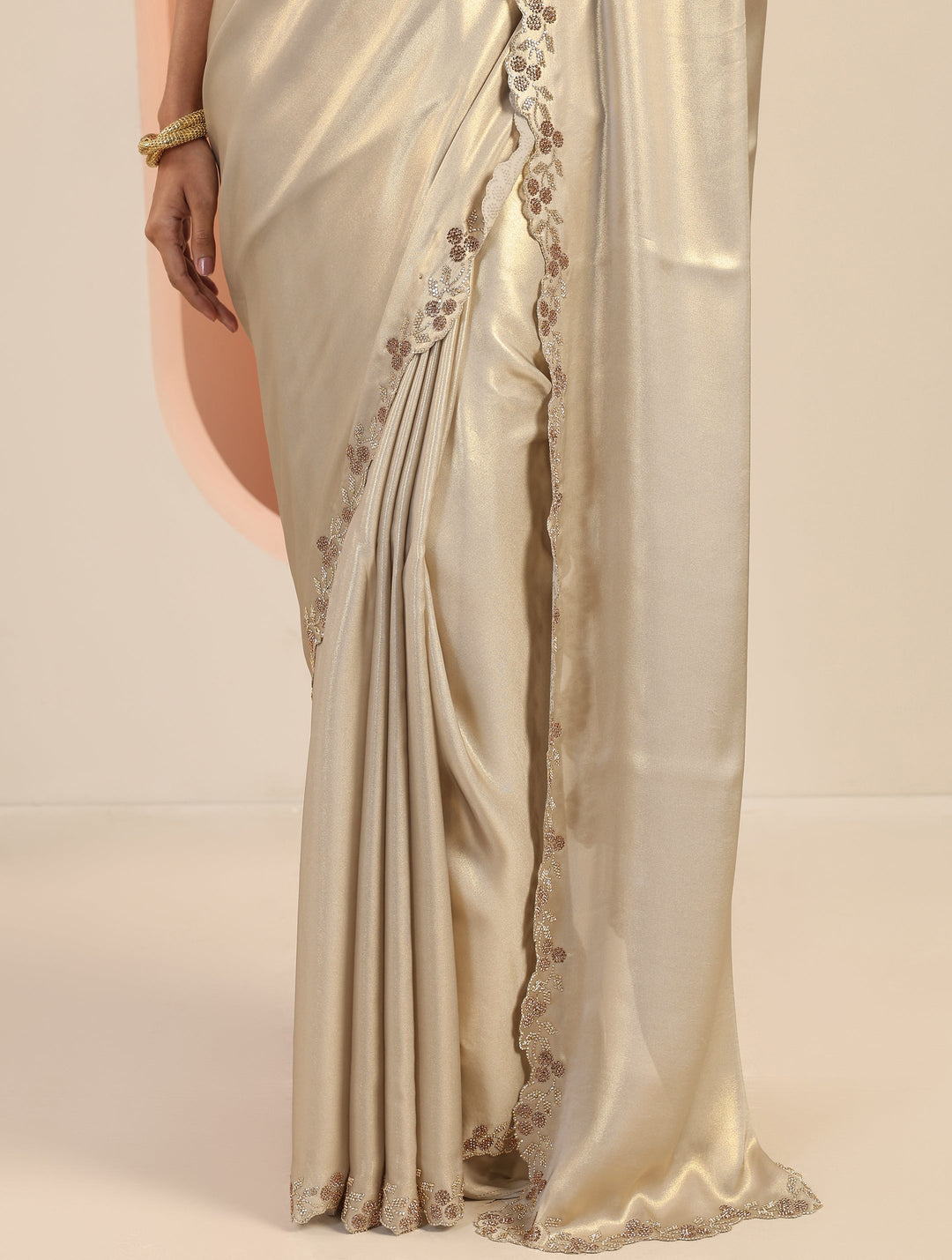 Grey Solid Jimmy Choo Satin Saree With Unstitched Blouse Piece