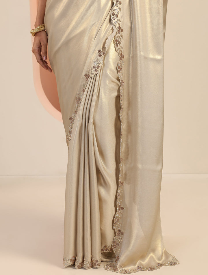 Grey Solid Jimmy Choo Satin Saree With Unstitched Blouse Piece