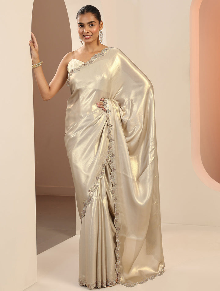 Grey Solid Jimmy Choo Satin Saree With Unstitched Blouse Piece