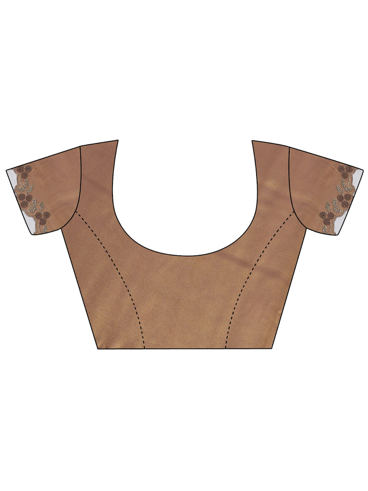 Brown Solid Satin Saree With Unstitched Blouse Piece