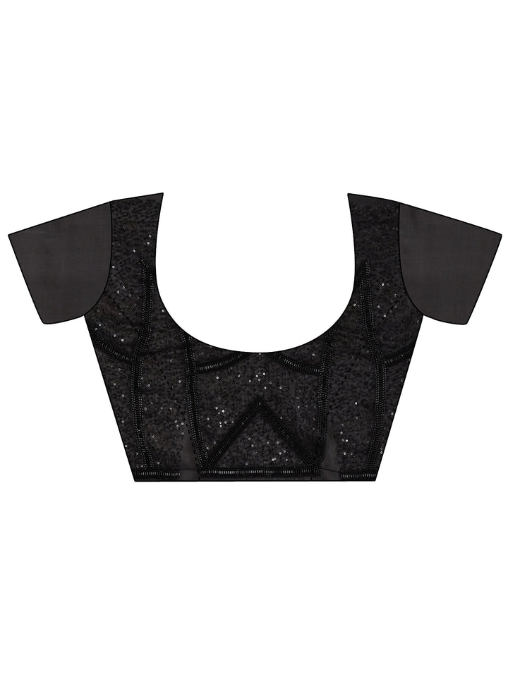 Black Printed Satin Saree With Unstitched Blouse Piece