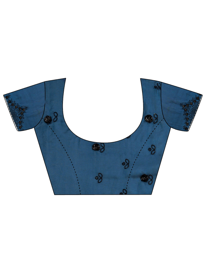 Navy Blue Solid Jimmy Choo Satin Saree With Unstitched Blouse Piece