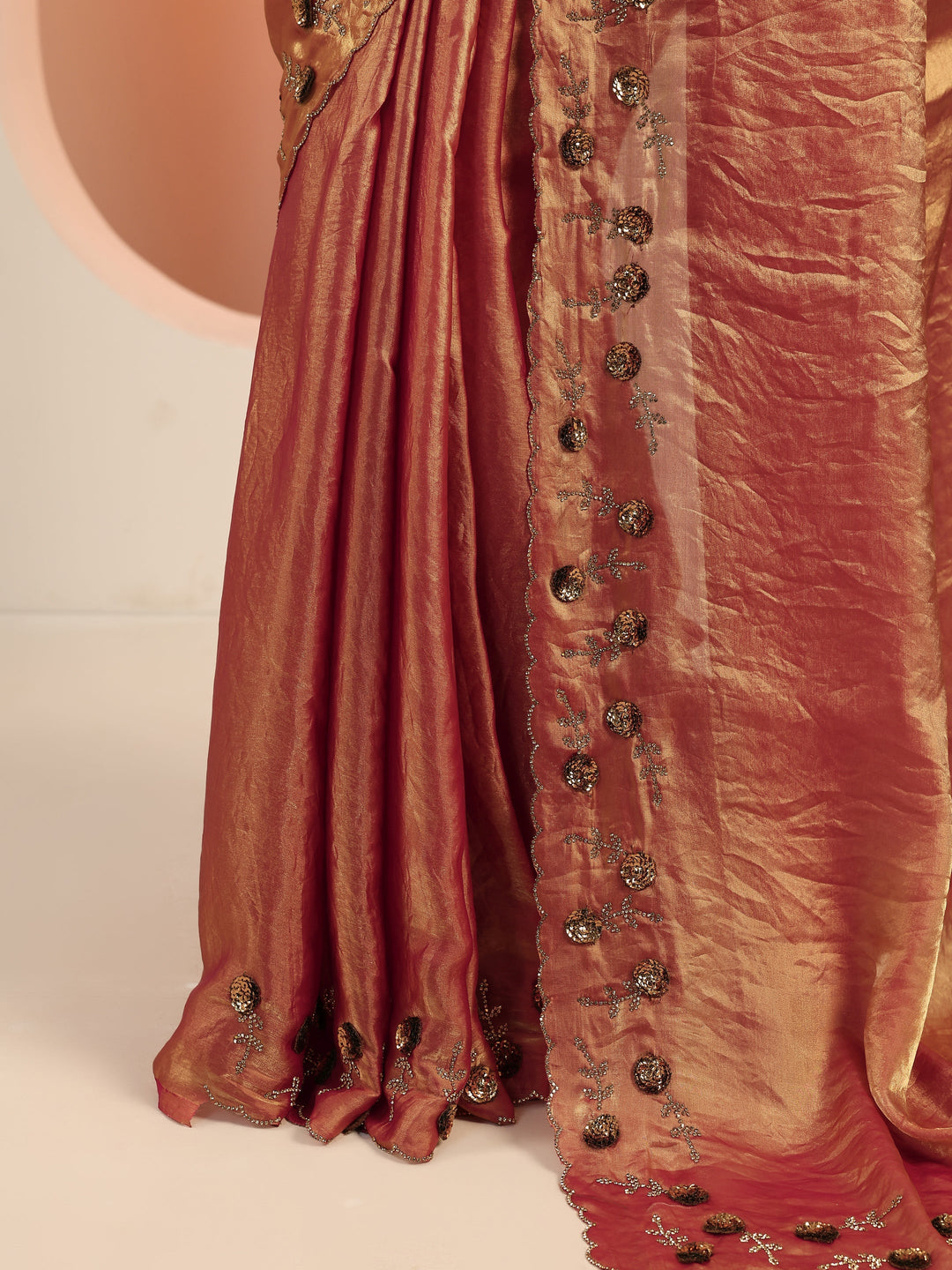 Copper Solid Satin Saree With Unstitched Blouse Piece