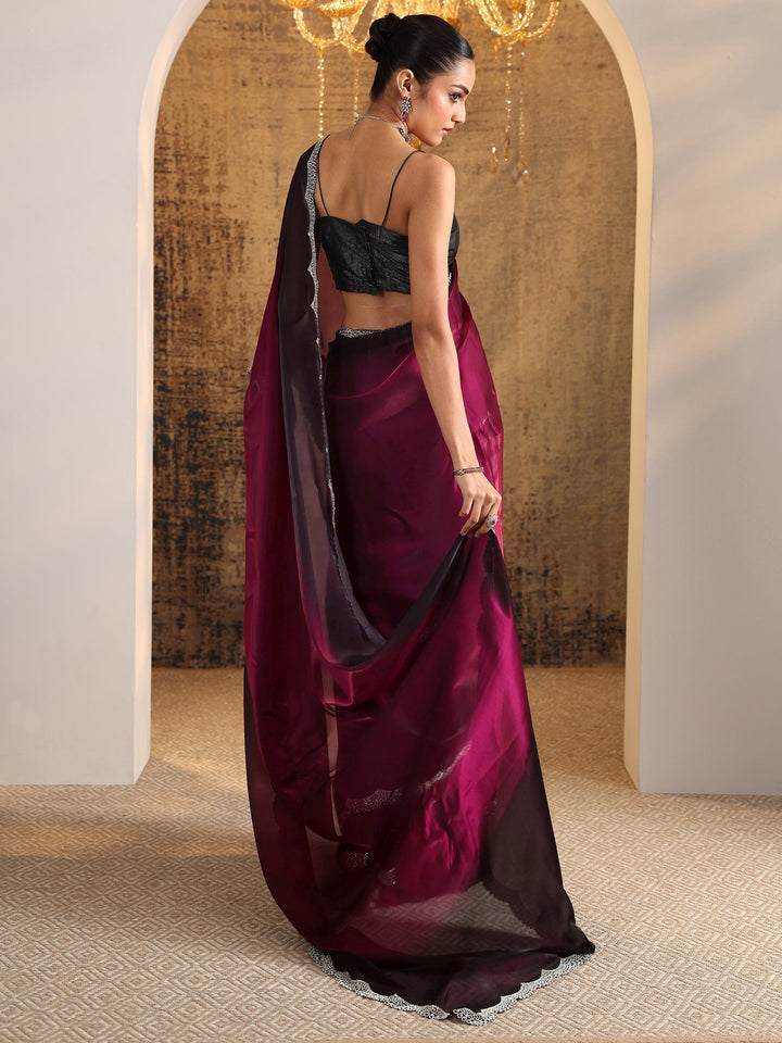 Red Solid Jimmy Choo Satin Saree With Unstitched Blouse Piece