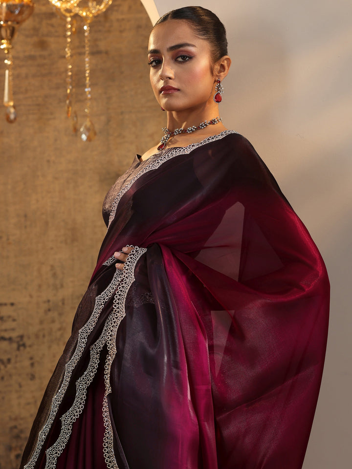 Red Solid Jimmy Choo Satin Saree With Unstitched Blouse Piece