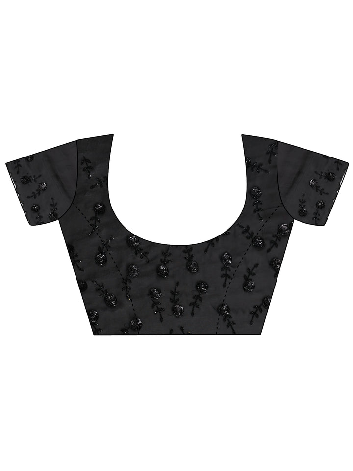 Black Solid Satin Saree With Unstitched Blouse Piece