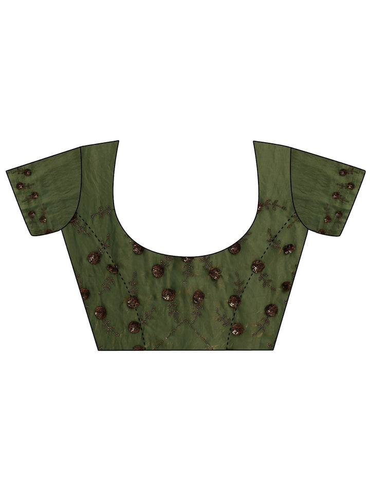 Green Solid Satin Saree With Unstitched Blouse Piece