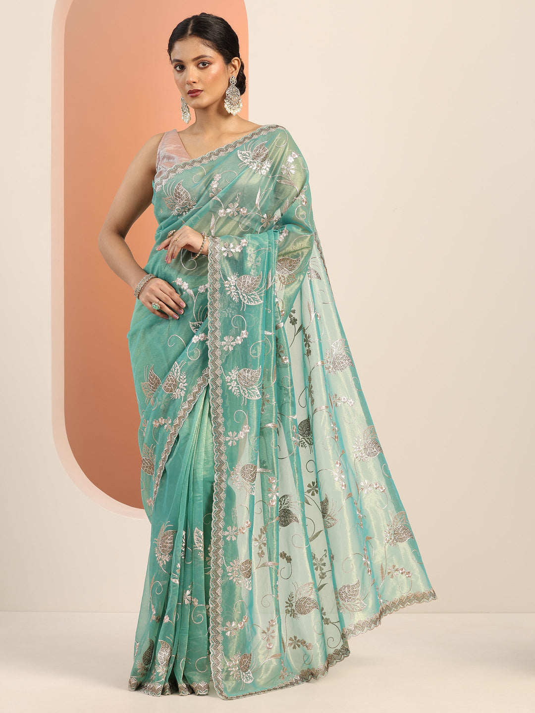 Blue Embroidered Nylon Saree With Unstitched Blouse Piece