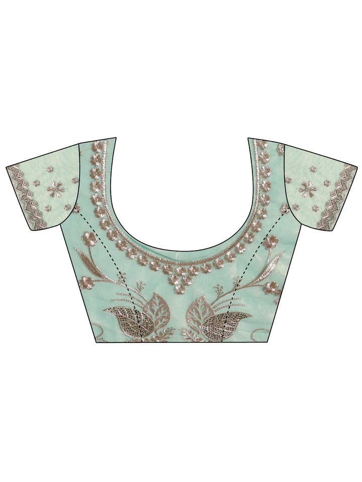 Blue Embroidered Nylon Saree With Unstitched Blouse Piece