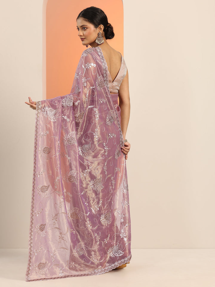 Mauve Embroidered Nylon Saree With Unstitched Blouse Piece