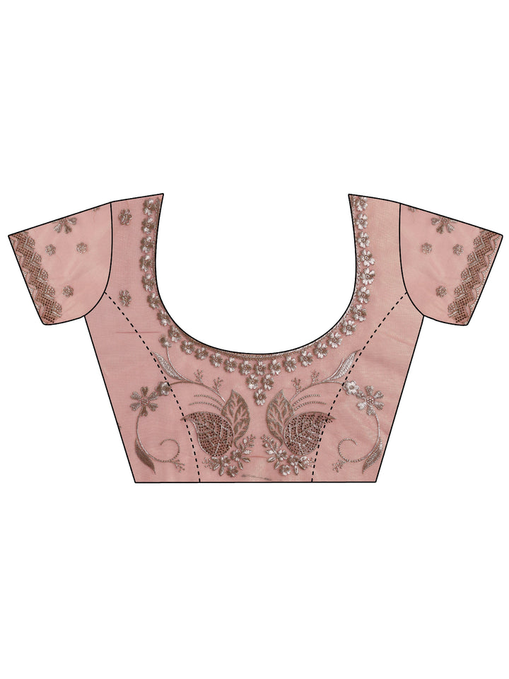 Pink Embroidered Nylon Saree With Unstitched Blouse Piece