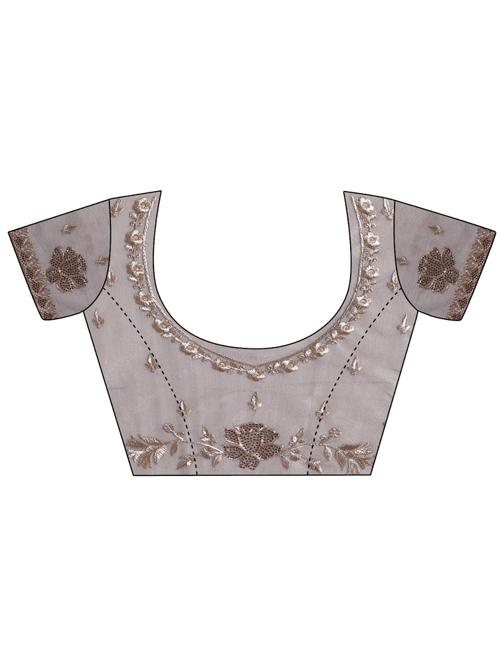 Lavender Embroidered Nylon Saree With Unstitched Blouse Piece