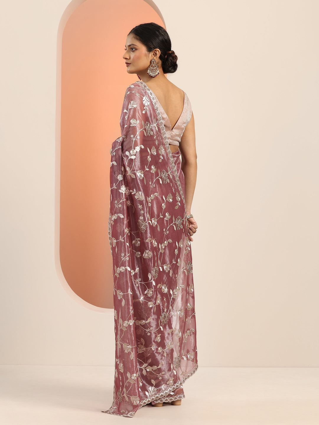 Mauve Embroidered Nylon Saree With Unstitched Blouse Piece