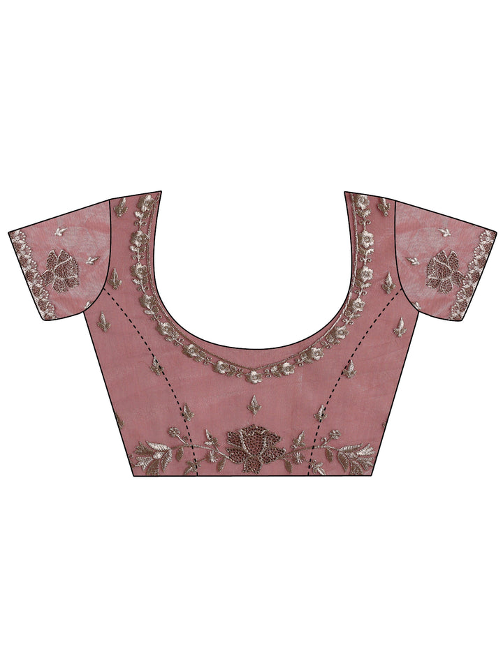 Mauve Embroidered Nylon Saree With Unstitched Blouse Piece