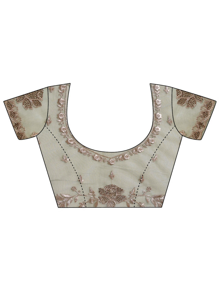 Green Embroidered Nylon Saree With Unstitched Blouse Piece