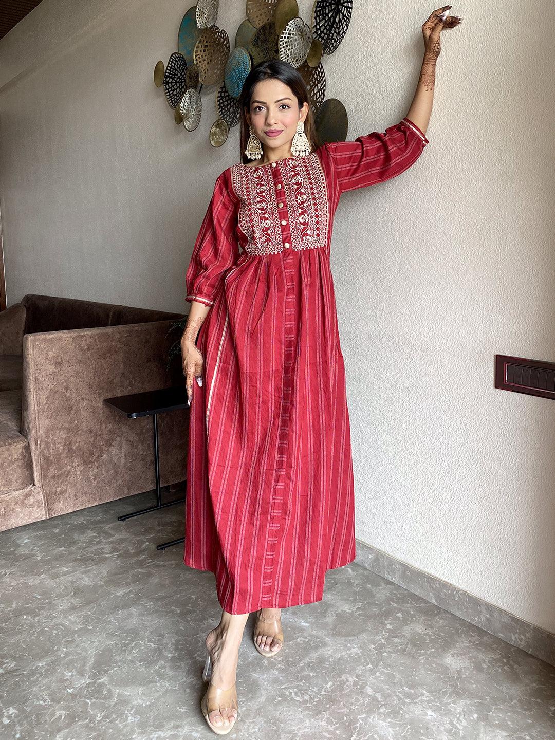Buy Libas Maroon Embroidered Cotton Dress Online in USA at $28.00