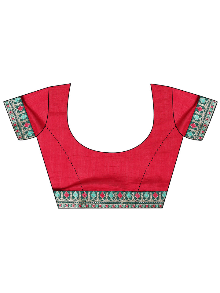 Green Printed Silk blend Saree With Unstitched Blouse Piece