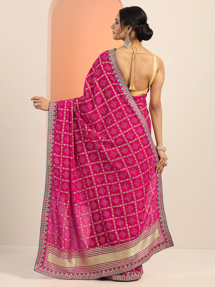 Magenta Printed Silk blend Saree With Unstitched Blouse Piece