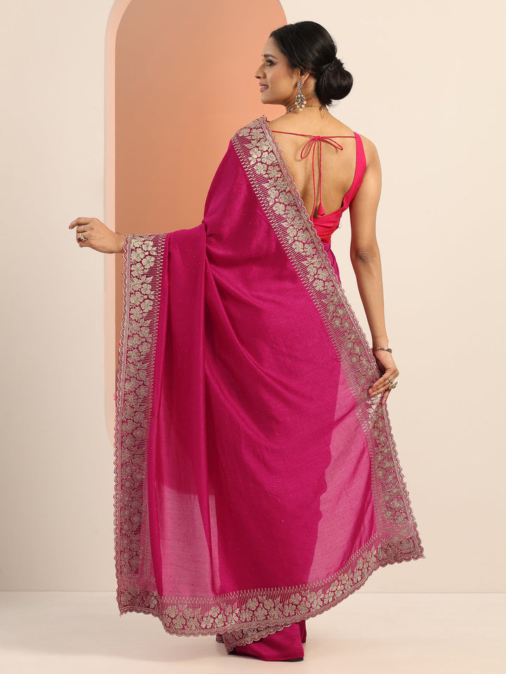 Pink Embellished Silk blend Saree With Unstitched Blouse Piece