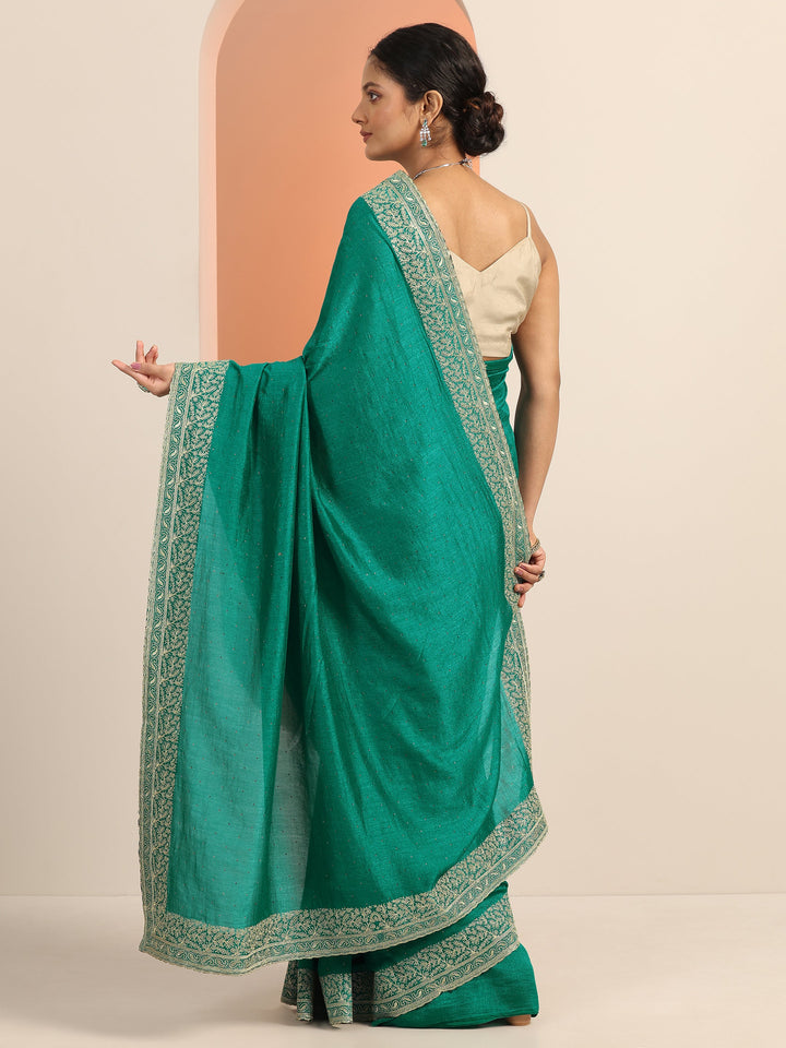 Green Embellished Silk blend Saree With Unstitched Blouse Piece