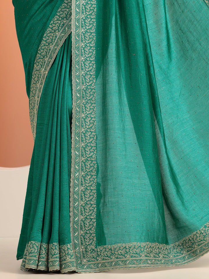 Green Embellished Silk blend Saree With Unstitched Blouse Piece