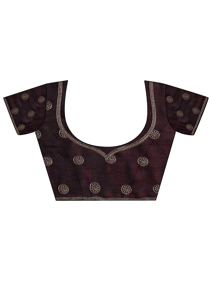 Burgundy Embellished Silk blend Saree With Unstitched Blouse Piece