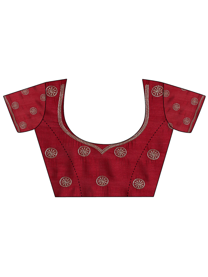 Maroon Embellished Silk Blend Saree With Unstitched Blouse Piece
