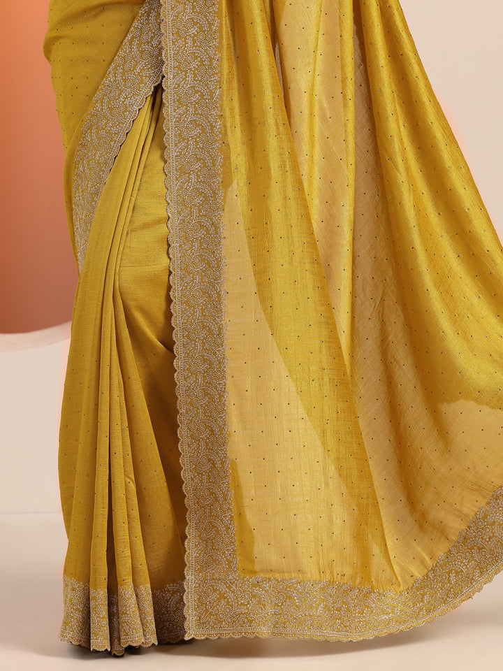 Yellow Embellished Silk blend Saree With Unstitched Blouse Piece