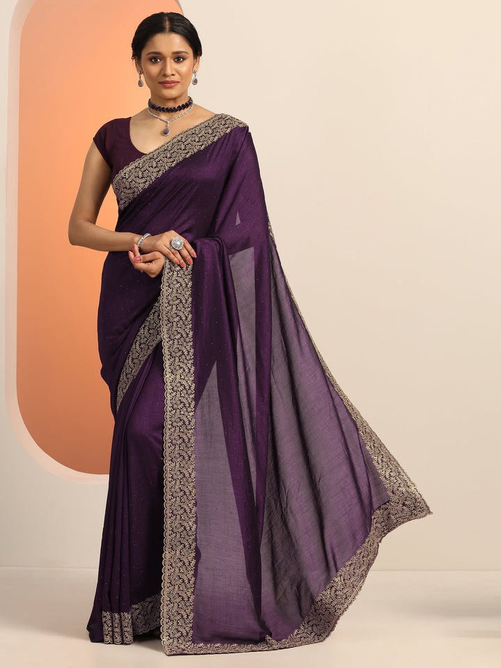 Burgundy Embellished Silk blend Saree With Unstitched Blouse Piece