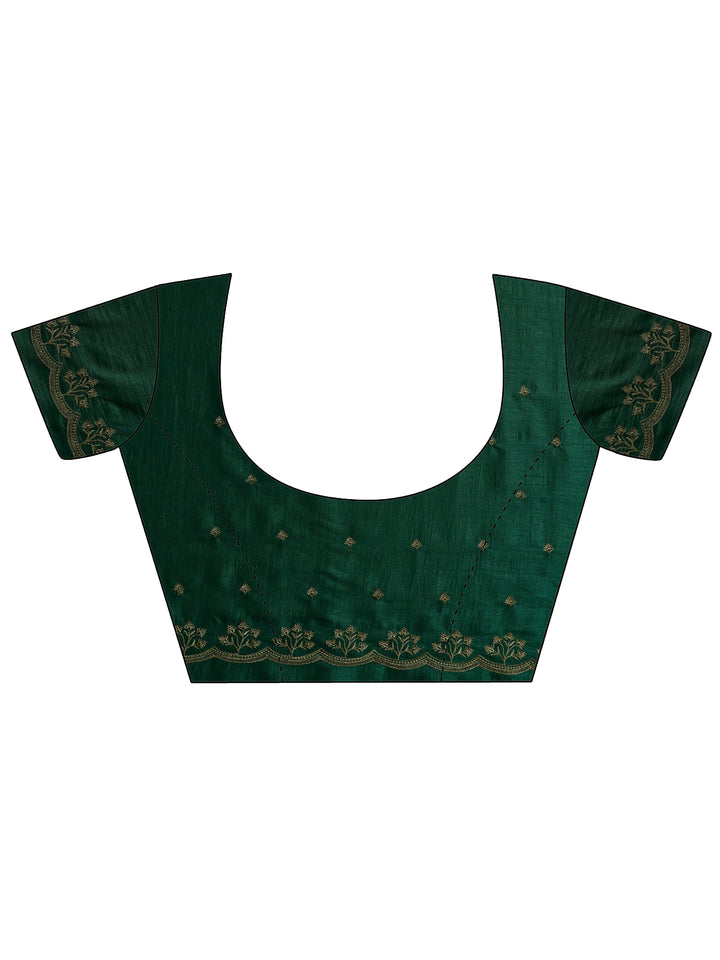 Green Embroidered Silk Blend Saree With Unstitched Blouse Piece