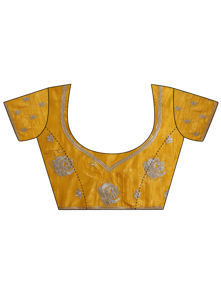 Mustard Embroidered Silk blend Saree With Unstitched Blouse Piece