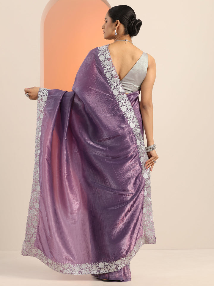 Purple Embroidered Jimmy Choo Organza Saree With Unstitched Blouse Piece