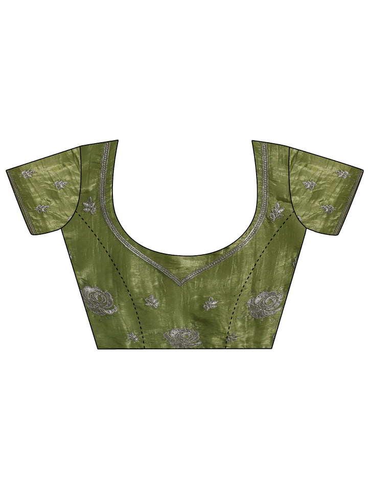 Olive Embroidered Jimmy Choo Organza Saree With Unstitched Blouse Piece