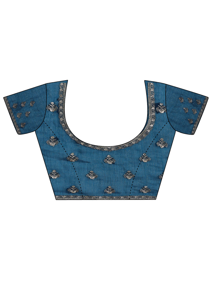 Teal Embroidered Chiffon Saree With Unstitched Blouse Piece