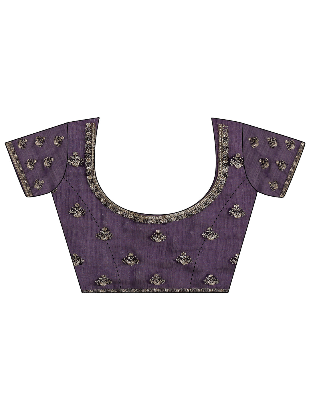 Purple Embroidered Chiffon Saree With Unstitched Blouse Piece